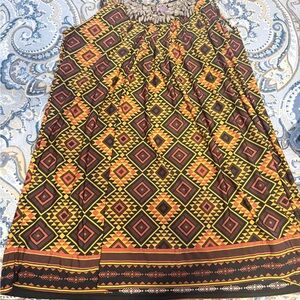 Haani A-Line Skirt - Orange, Yellow, Black Geometric